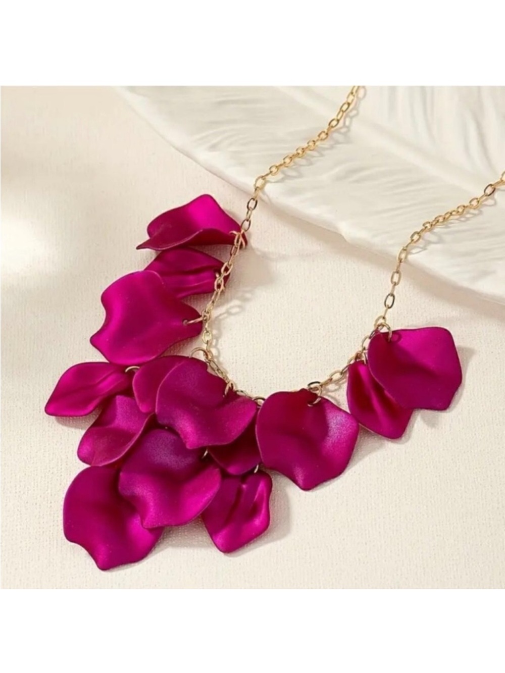 Elegant Fuchsia Petal Necklace 14K Gold Plated Chain new